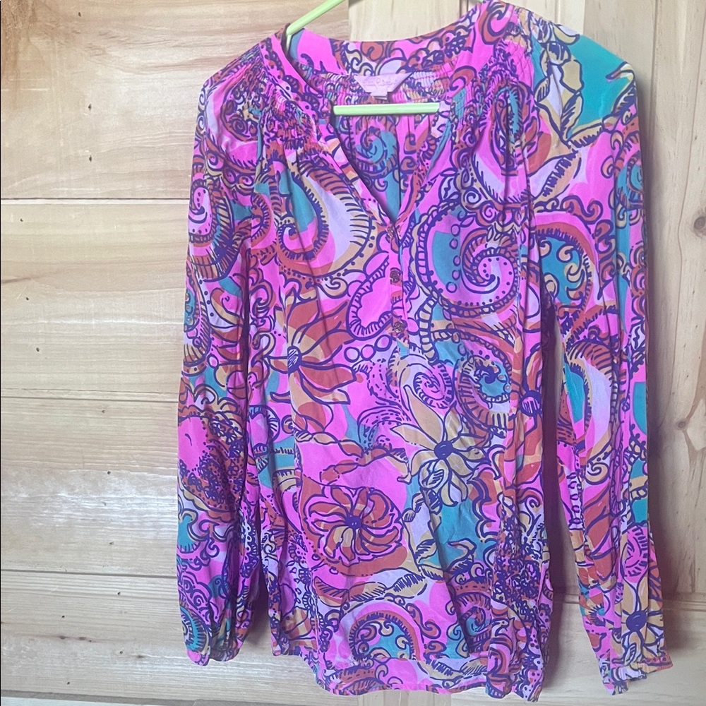 Lilly Pulitzer Pink and Blue Paisley Blouse